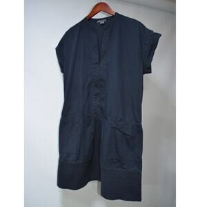 Vince Women’s Large Black Cotton Shift Dress Oversized Tunic Patch Pockets